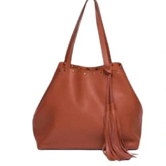 LAGGO Remy British Tan Leather Gold Studded Tassel Tote Bag NWOT - Picture 17 of 17